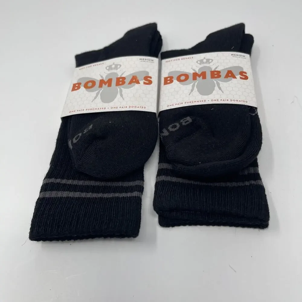 Bombas Socks Size M Black Crew Length Unisex Brand New Set Of 2